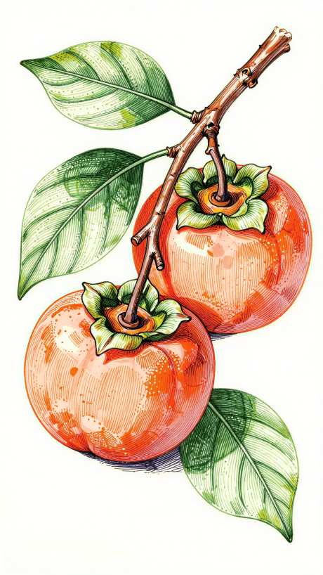 柿子彩绘钢笔画