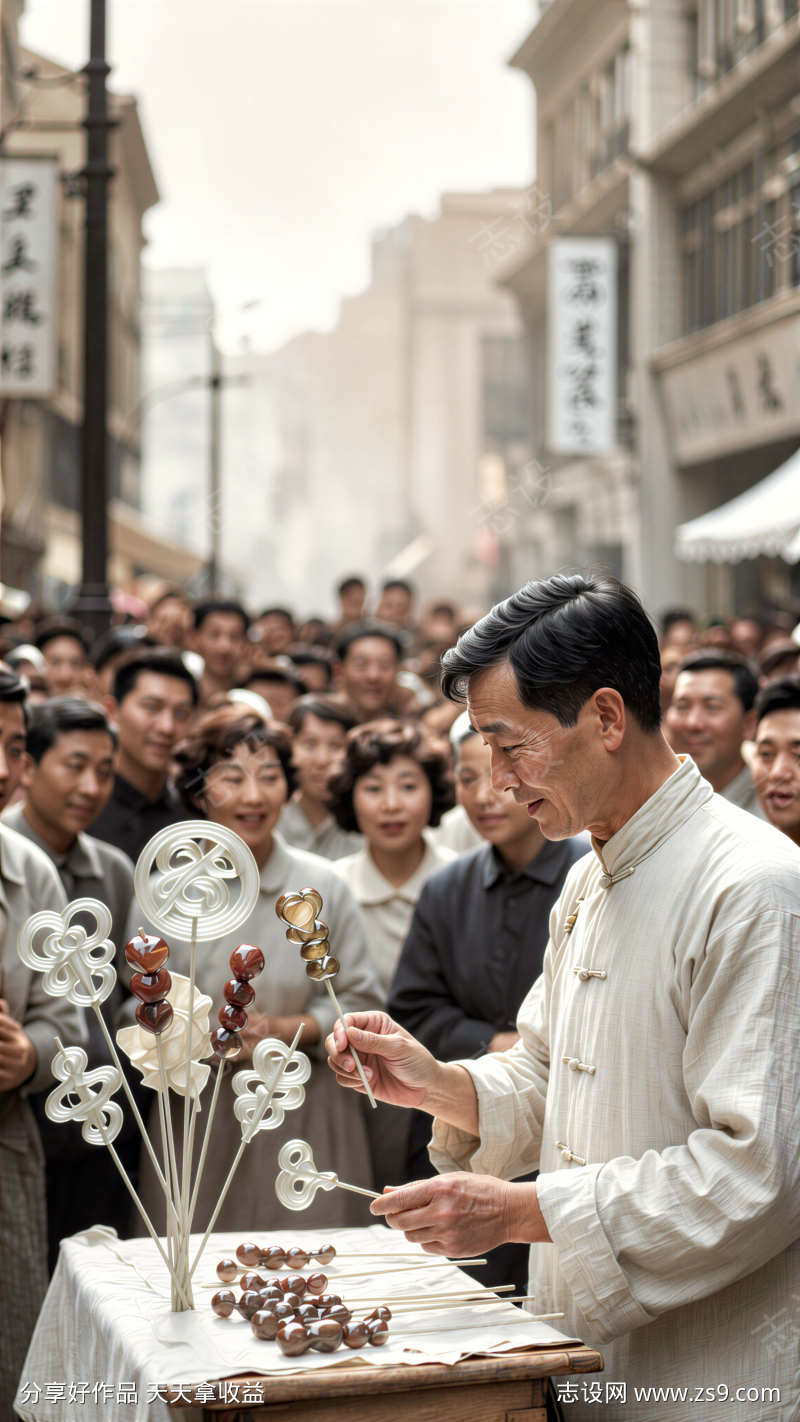 街头捏糖人素描海报