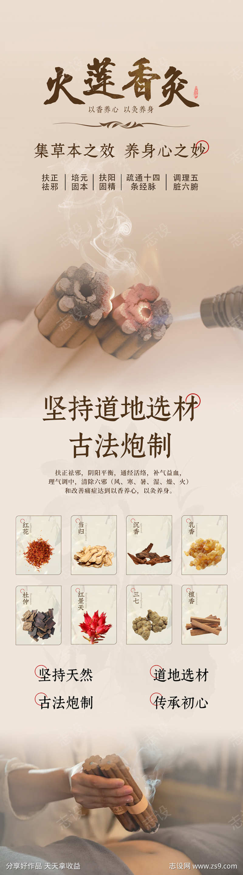 国风中医养生香灸艾灸宣传长图海报