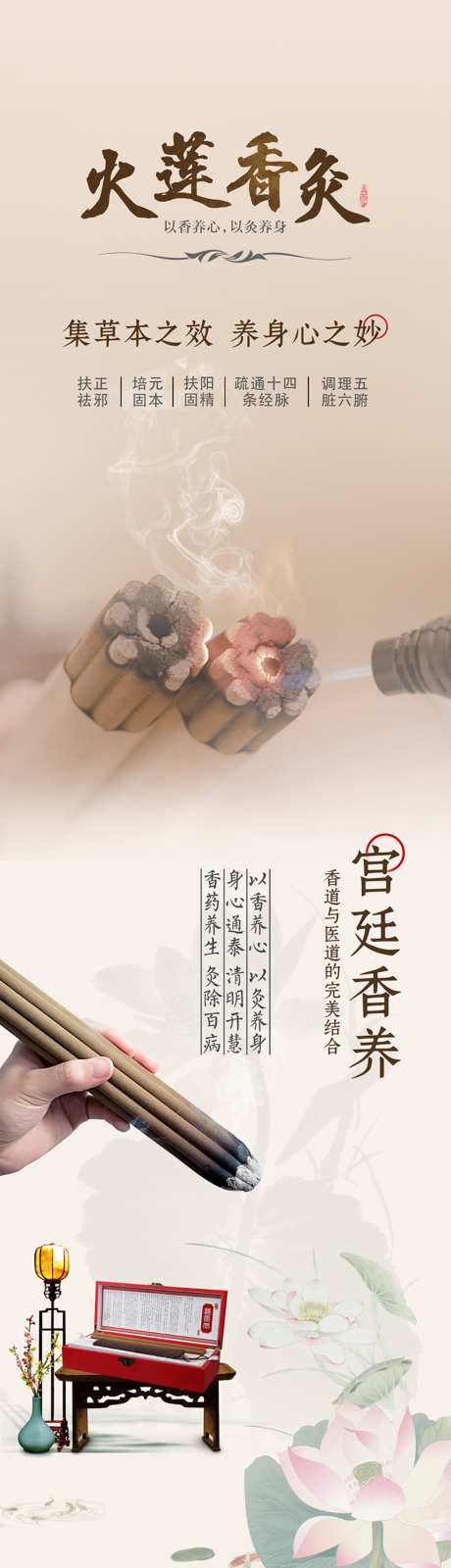 国风中医养生香灸艾灸宣传长图海报