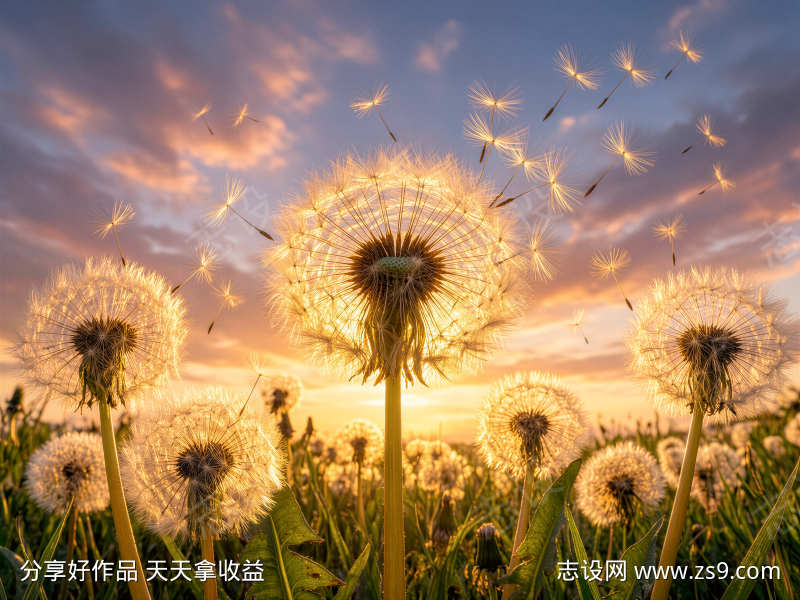 夕阳下的蒲公英