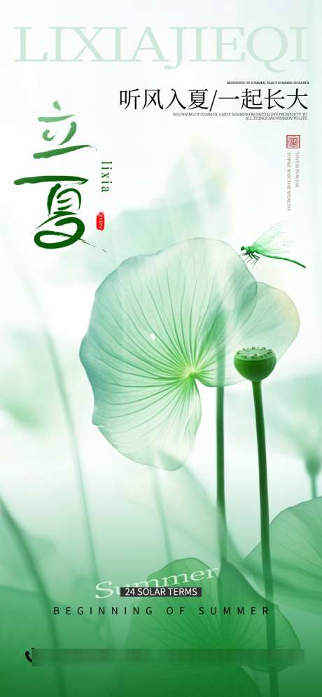 立夏清新荷叶全屏竖版海报