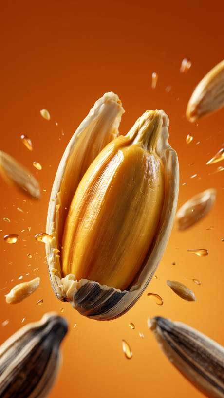 特写视角下剥开的葵花籽