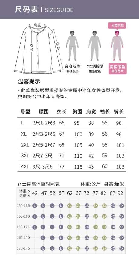 尺码衣服尺码表