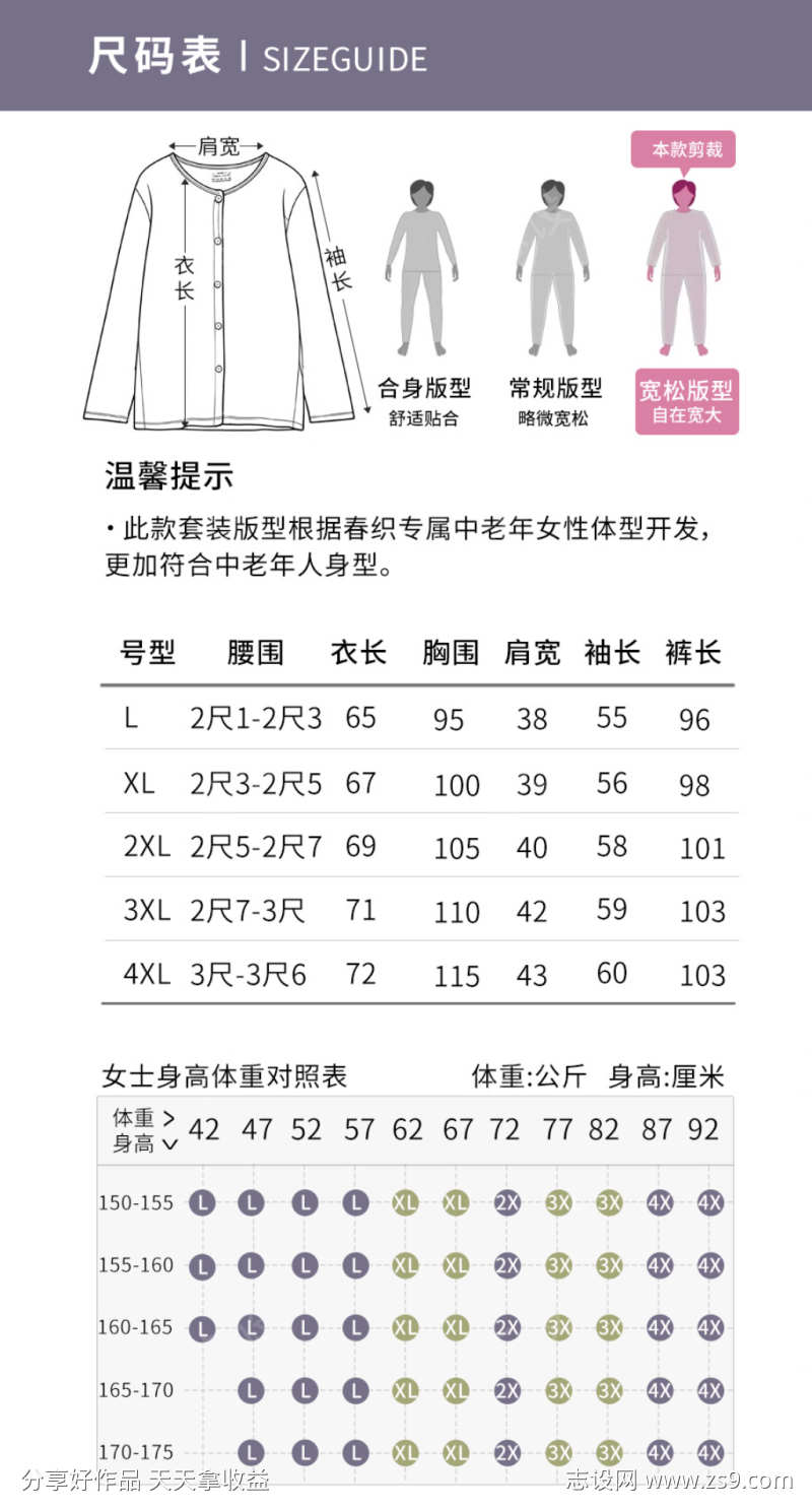 尺码衣服尺码表