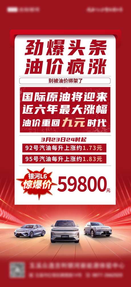红色汽车油价上涨促销海报