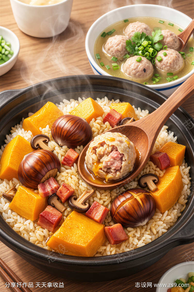栗子南瓜饭和肉丸汤