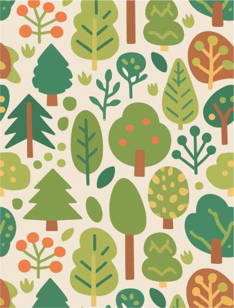 多彩卡通风格树木图案