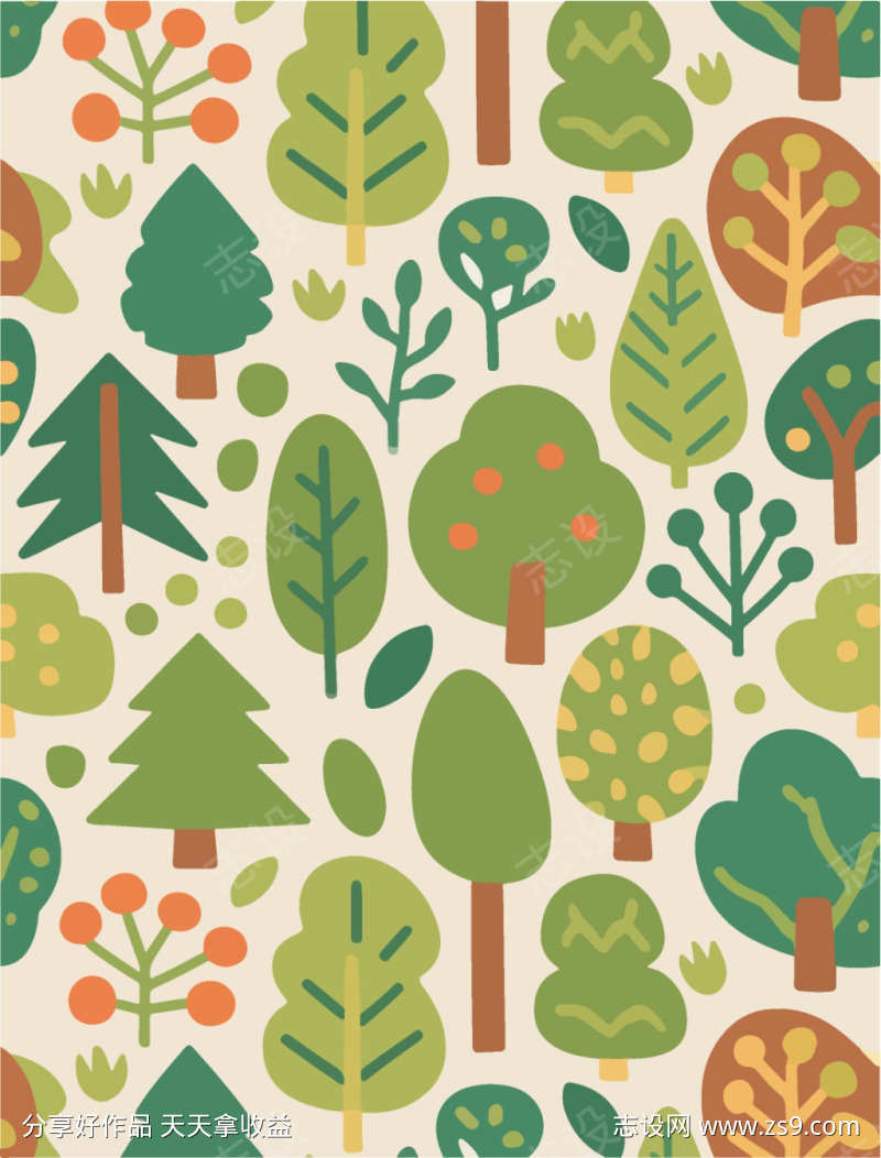 多彩卡通风格树木图案
