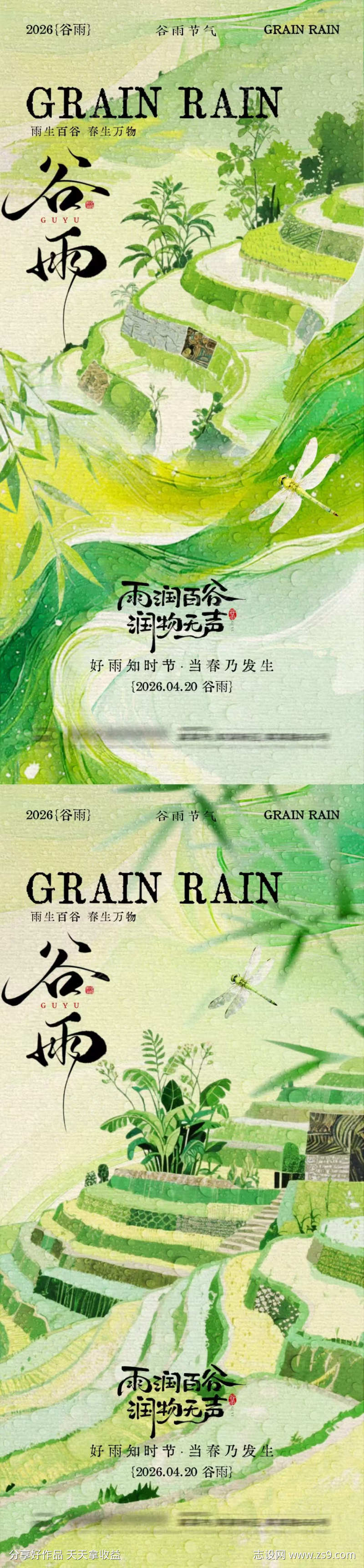 谷雨梯田插画海报