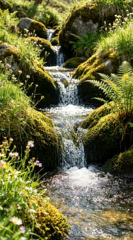 山涧溪流青苔岩石清泉治愈背景