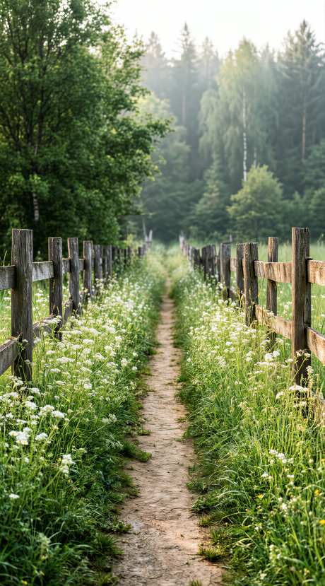 乡间小路野花篱笆田园治愈背景