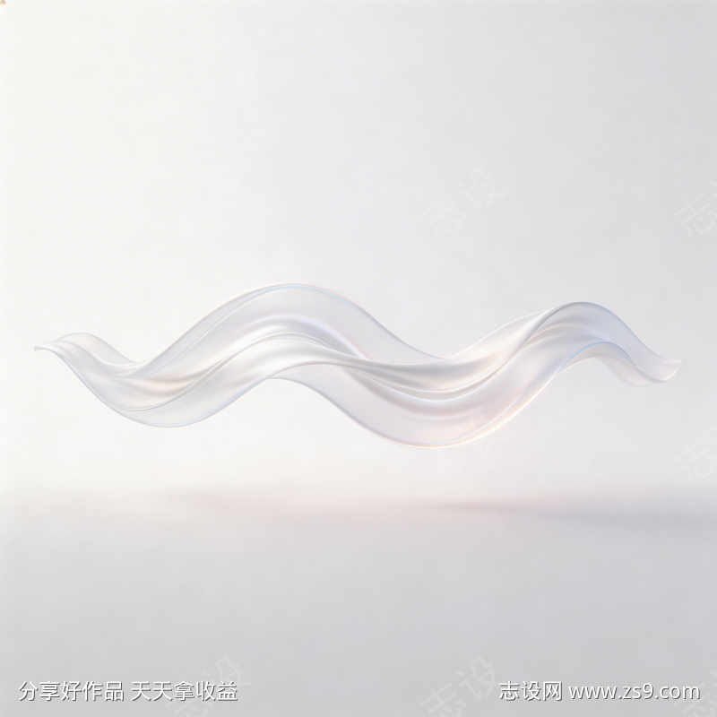 白色磨砂玻璃感流动丝带极简轻奢抽象曲线