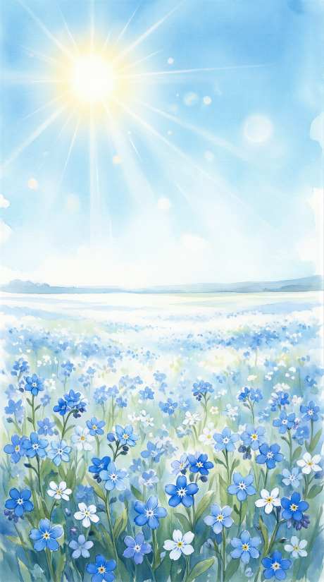 清新淡雅水彩风格插画户外自然