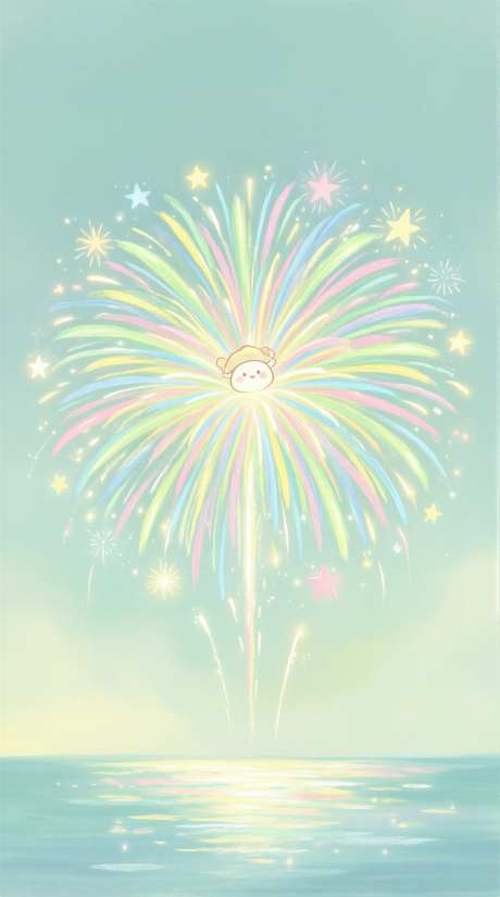烟花插画梦幻治愈卡通浪漫插画