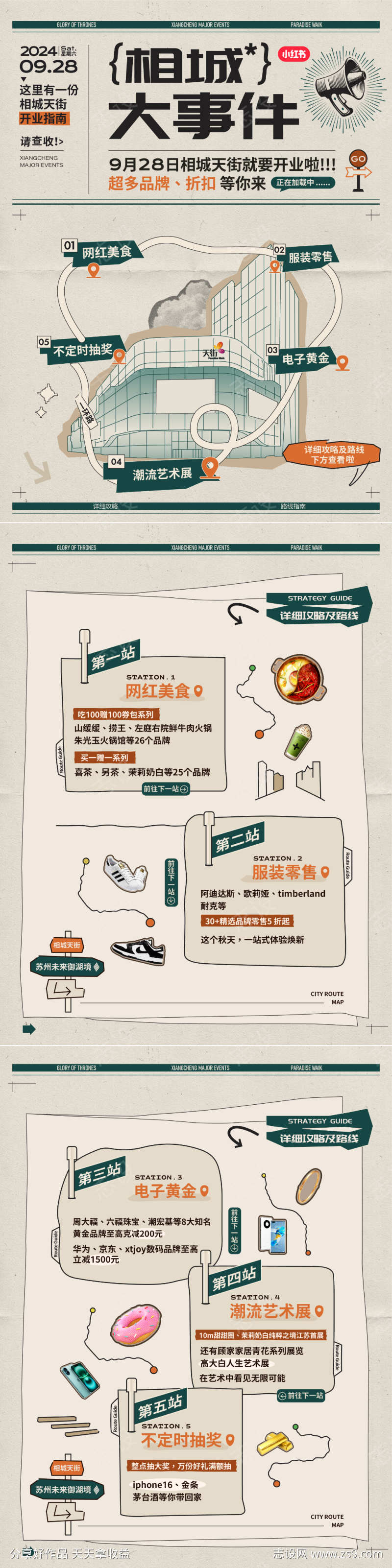 小红书天街攻略地图海报