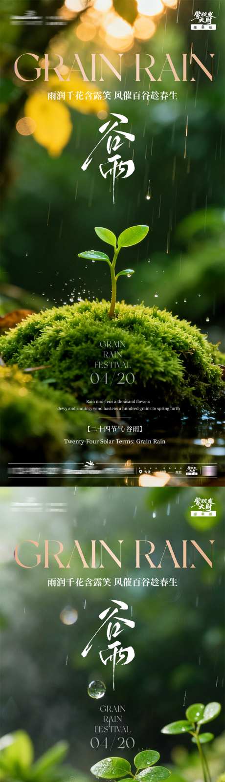 二十四节气地产谷雨雨滴海报