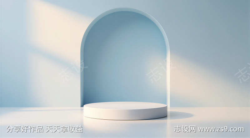 清新蓝白光影拱门电商背景展台海报素材