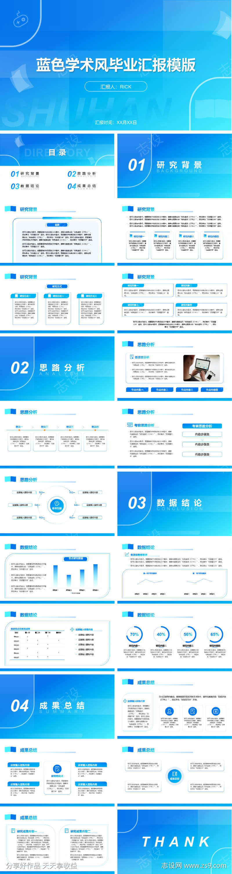 蓝色学术风毕业汇报模版PPT