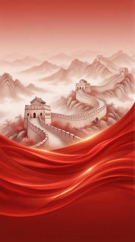 红色主题的国风长城背景设计图插画_AI图片下载_采样_2284X4094像素-插画,背景图,长城-作品编号:2026041708258041-志.设˲͓͕͔͐͑͗ٚٛٙ网