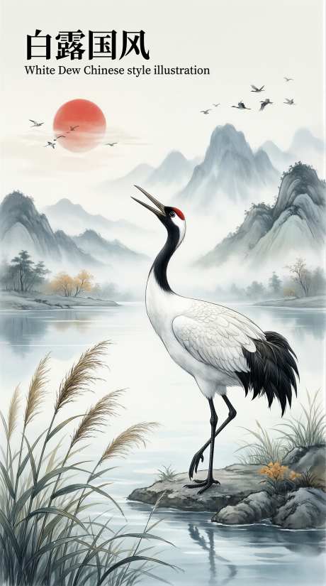 白露节气新中式水墨国风插画_AI图片下载_采样_2284X4094像素-国风,水墨,新中式-作品编号:2026041708269001-志˰设˜网