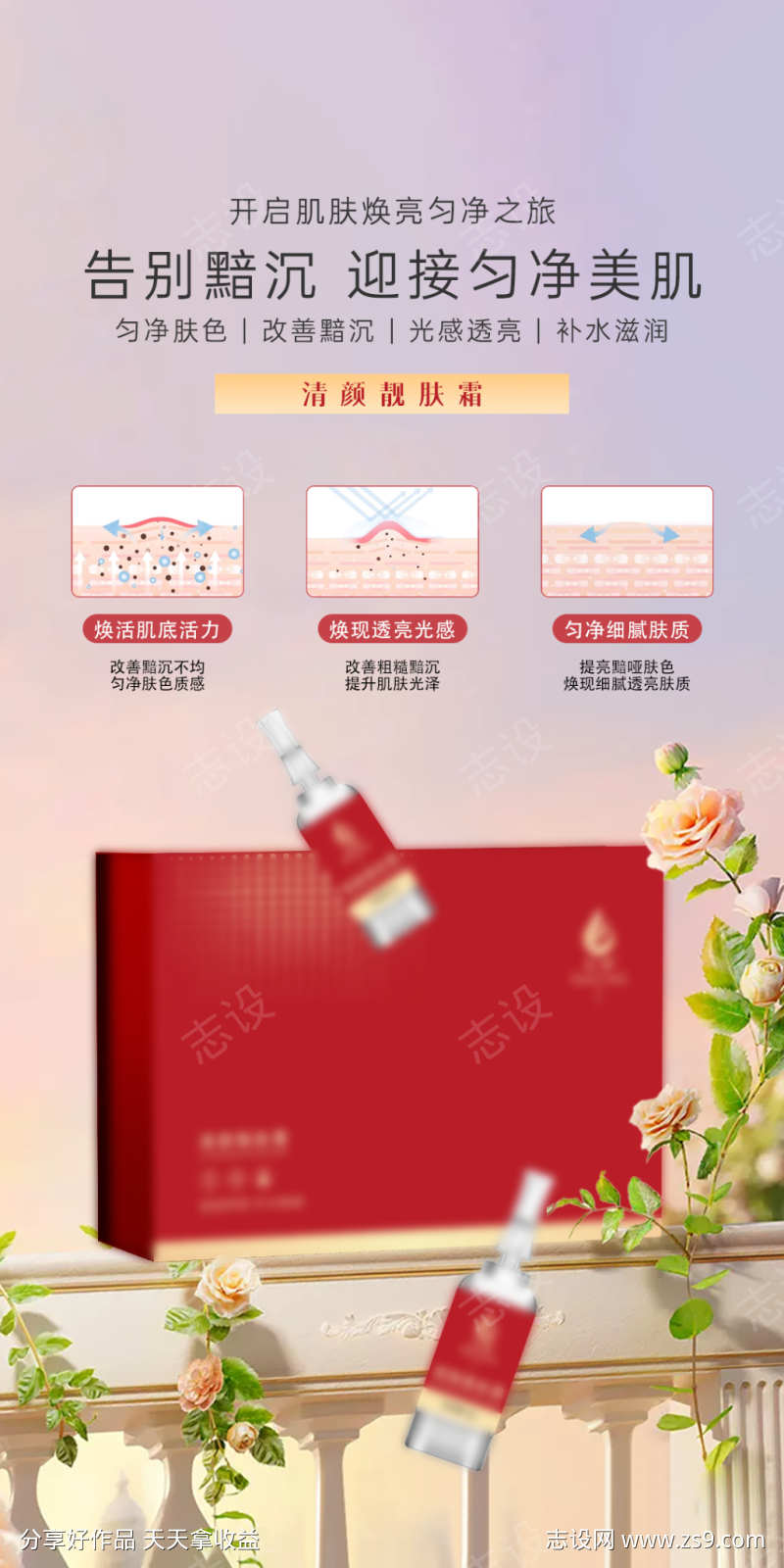 医美美容淡斑美白护肤功效海报