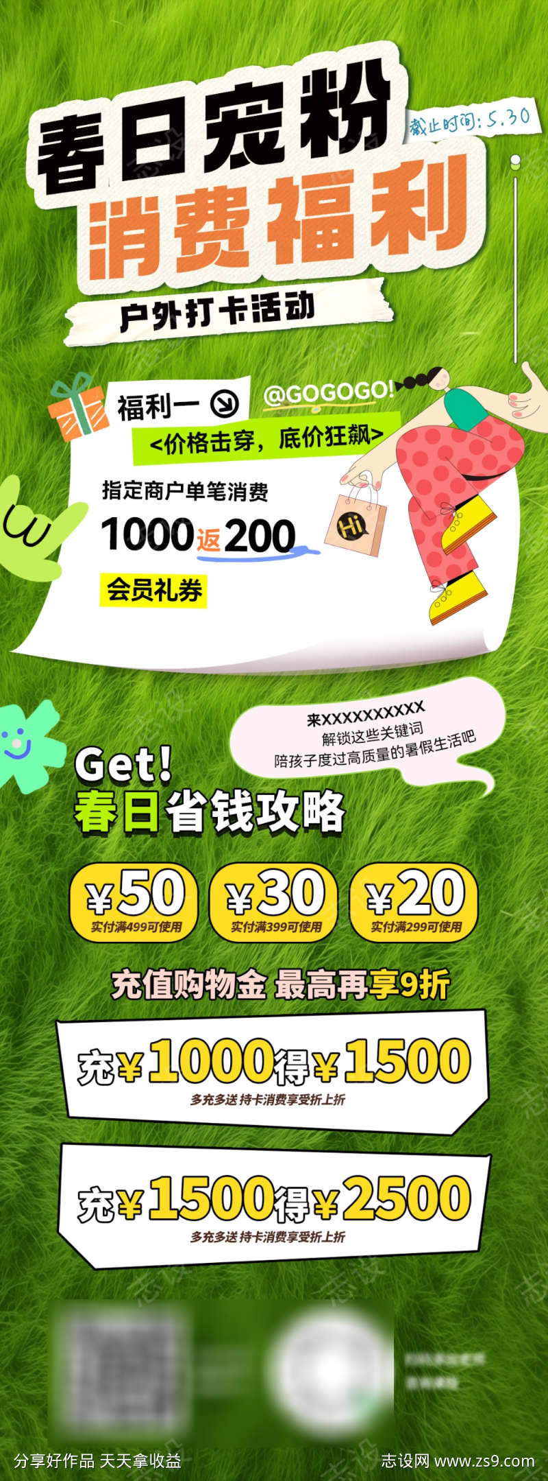 商场户外春日商业集市宣传福利停车券消费券