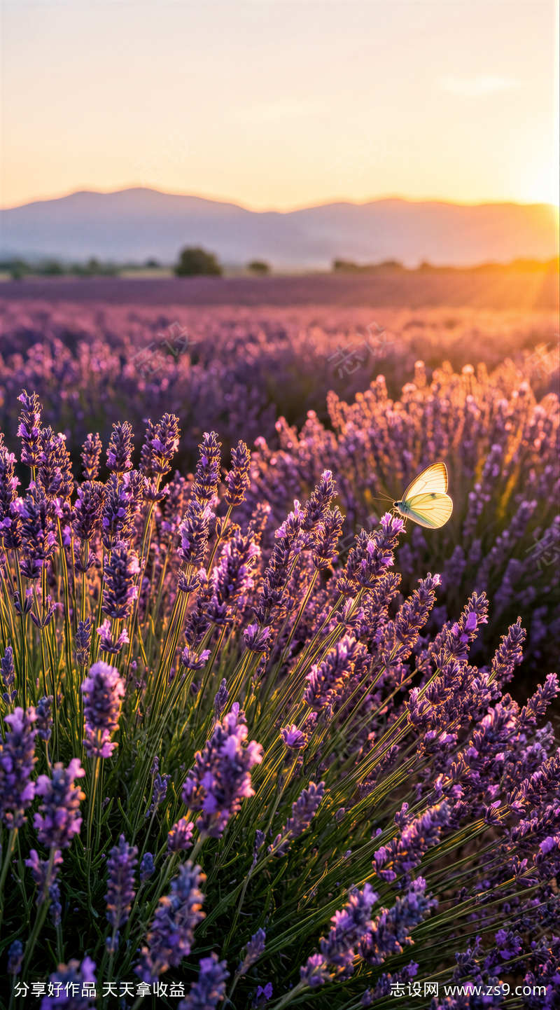 黄昏时的薰衣草田
