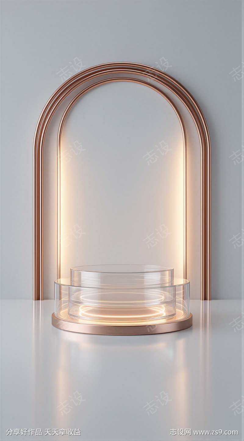 高级感玫瑰金边框光束展台电商背景