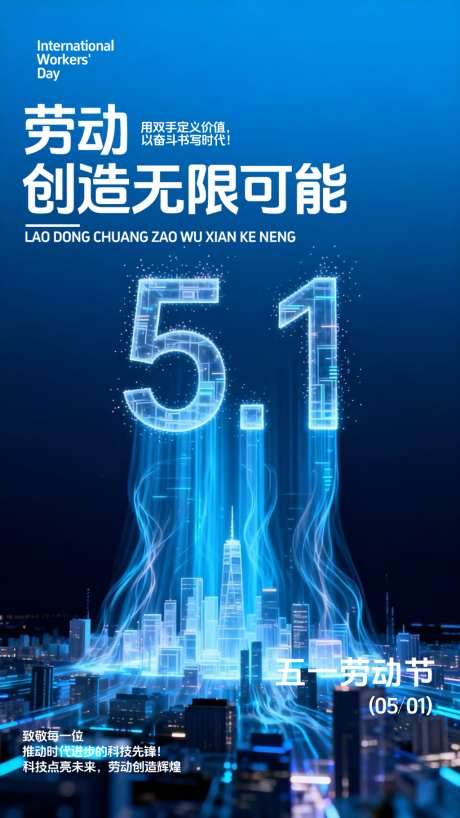 五一劳动节科技海报