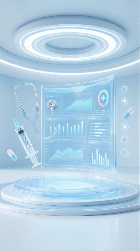 浅蓝医疗科技数据大屏3D电商背景