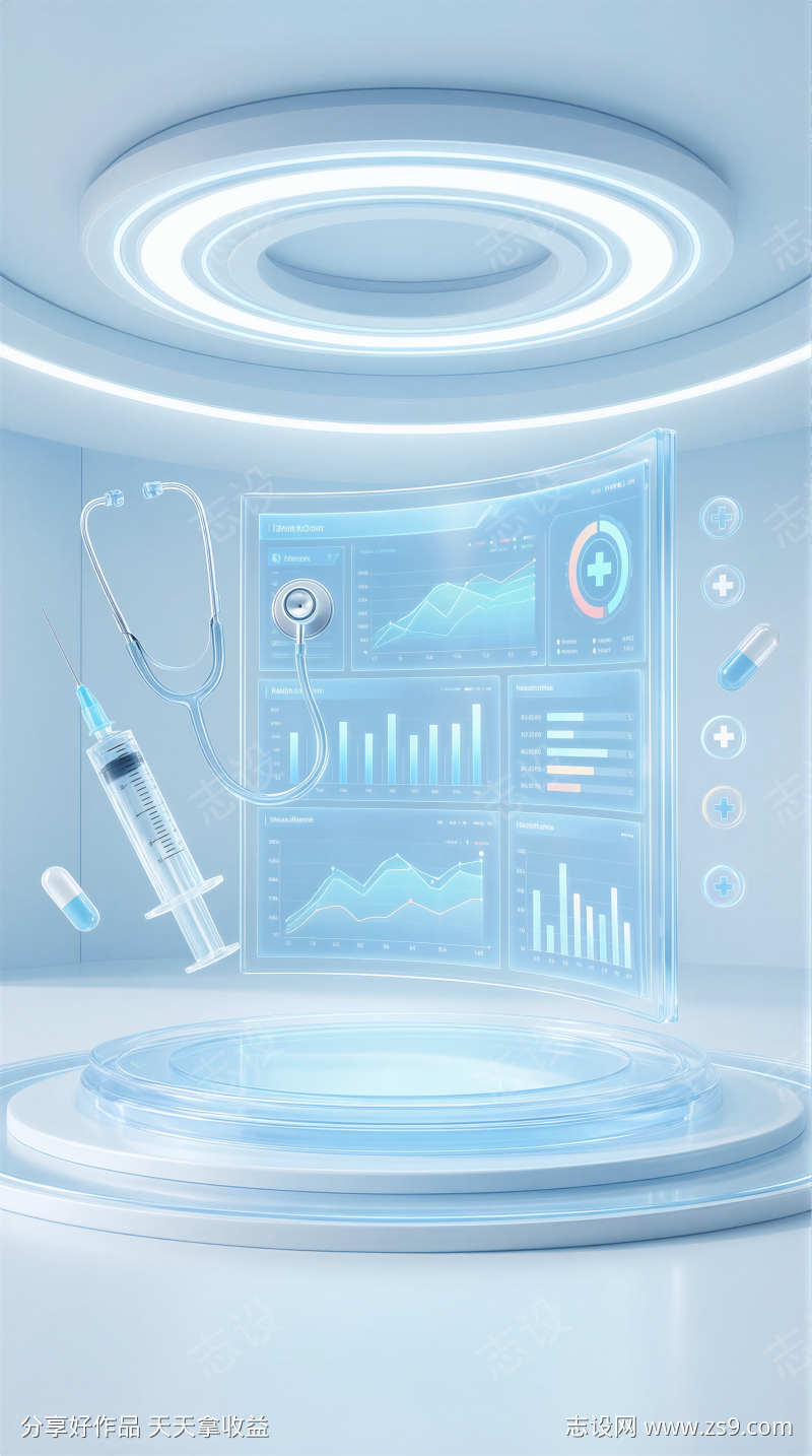 浅蓝医疗科技数据大屏3D电商背景