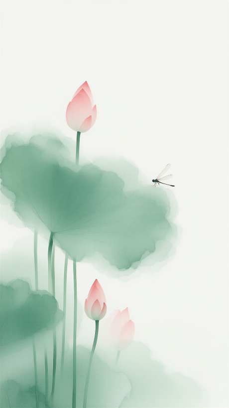 夏日荷叶荷花插画