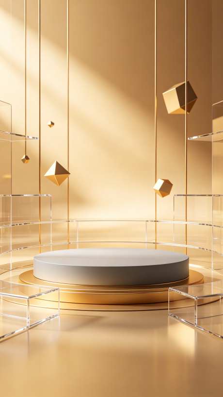 高级感金色渐变玻璃弧形电商展台