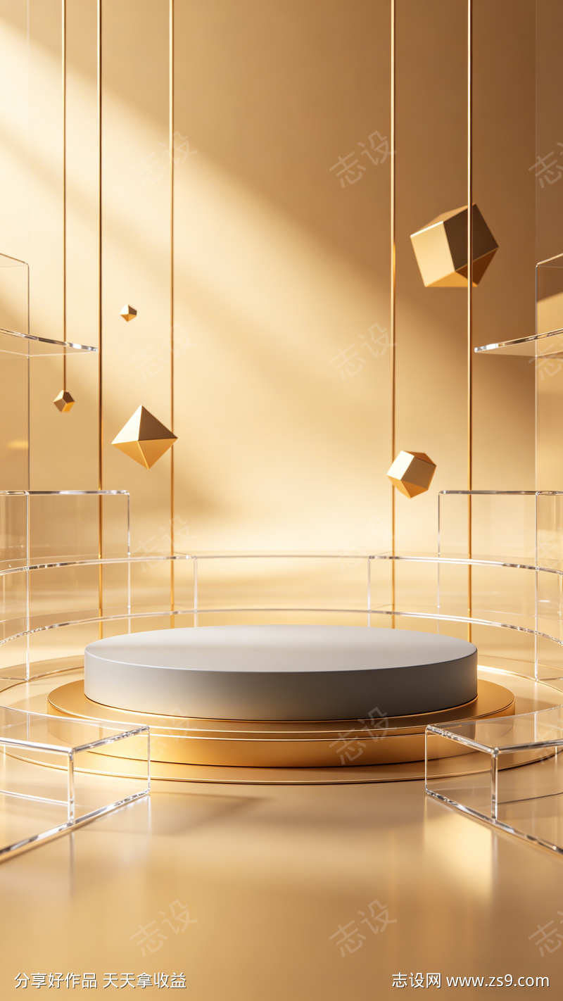高级感金色渐变玻璃弧形电商展台