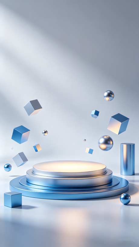 科技风蓝色金属方块球体展示台素材