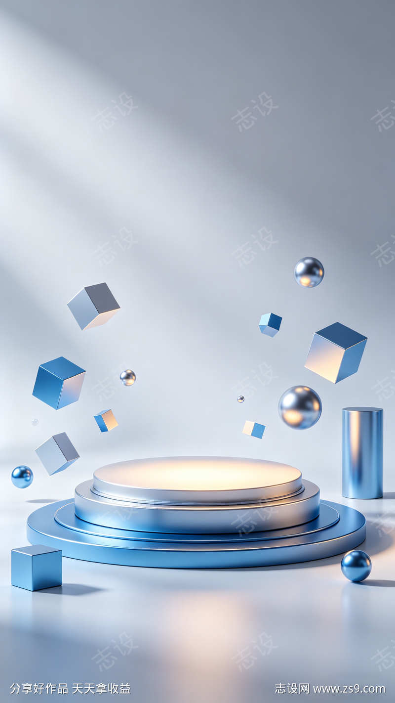科技风蓝色金属方块球体展示台素材