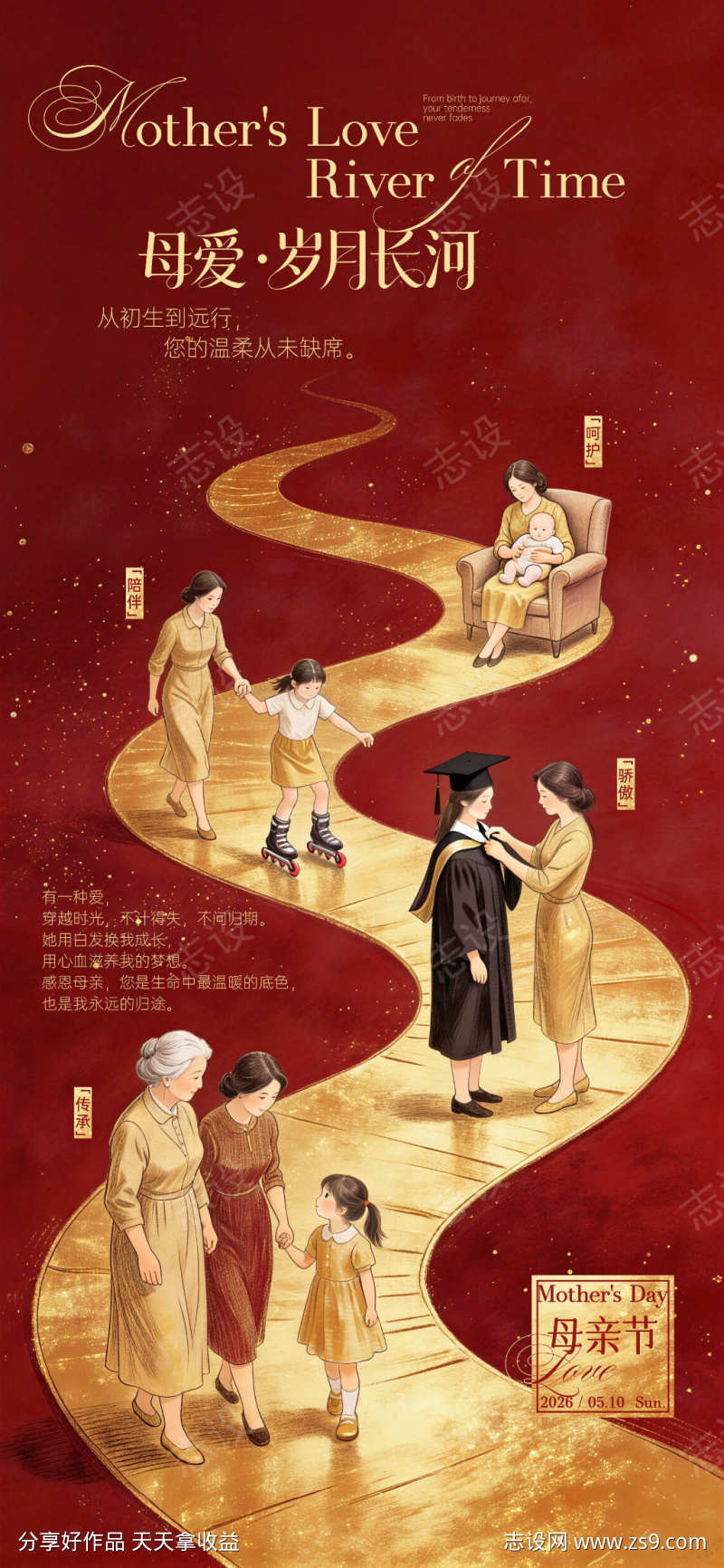 母亲节岁月长河创意海报