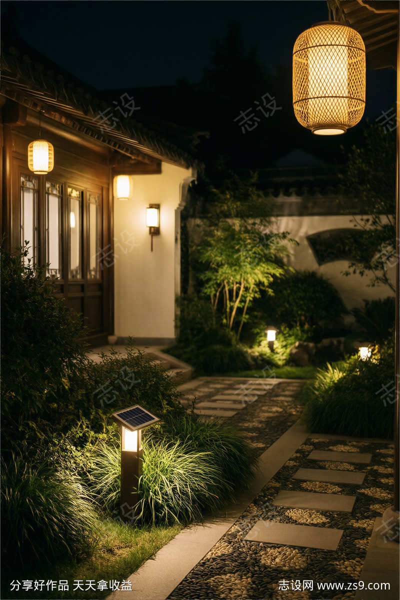 夜晚的中式庭院