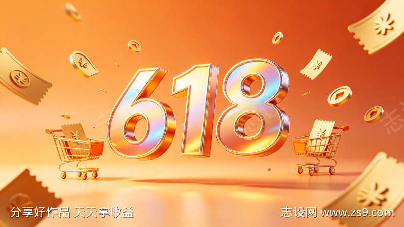 橙金购物元素618电商促销背景海报
