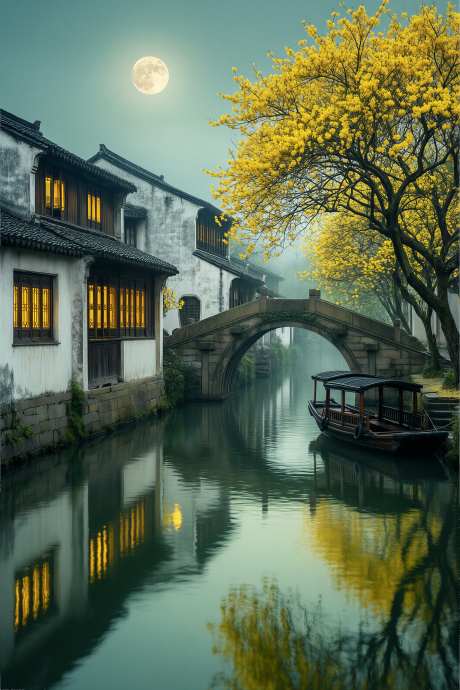 江南水乡月夜_AI图片下载_采样_2730X4094像素-黄花,场景,清新-作品编号:2026051511169888-志,设˓网