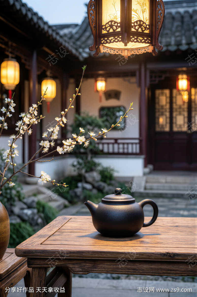 静谧的夜晚庭院