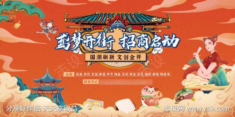 国潮商铺展板