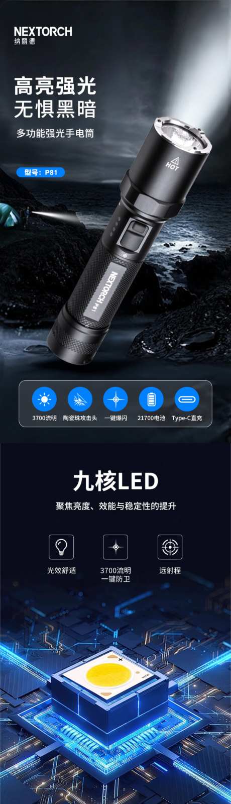 多功能强光手电筒详情页
