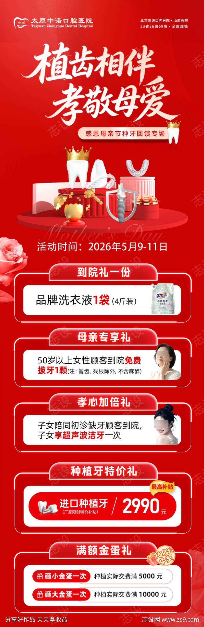 口腔医院母亲节活动海报长图