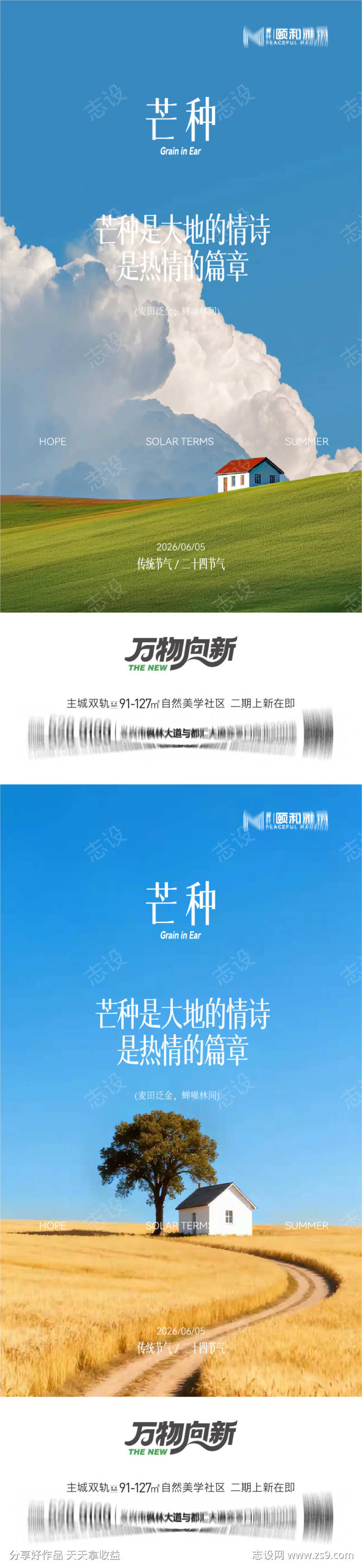 芒种二十四节气节日海报麦芒麦田