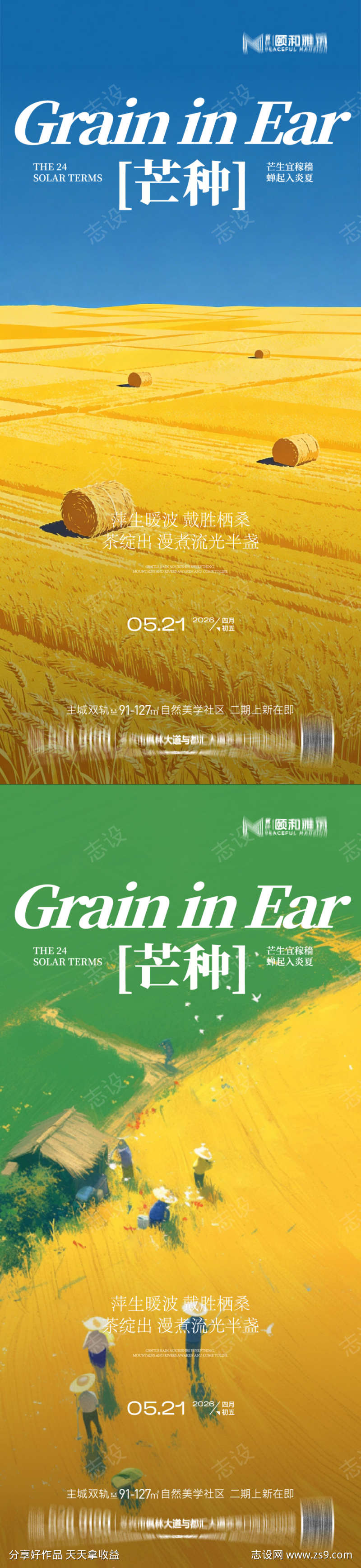 芒种二十四节气节日海报麦芒麦田