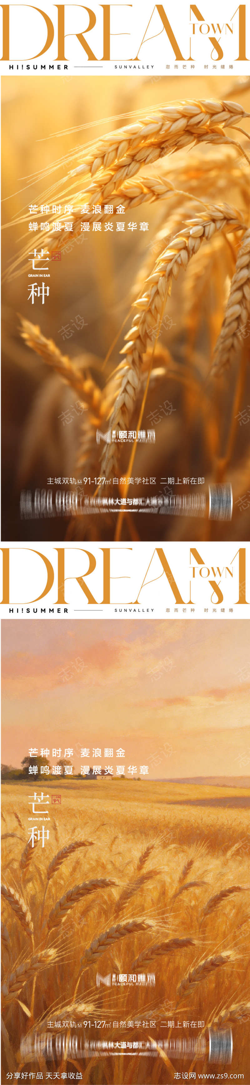 芒种二十四节气节日海报麦芒麦田