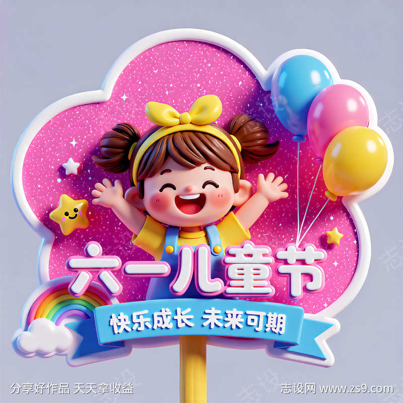 卡通Q版六一儿童节主题手举牌