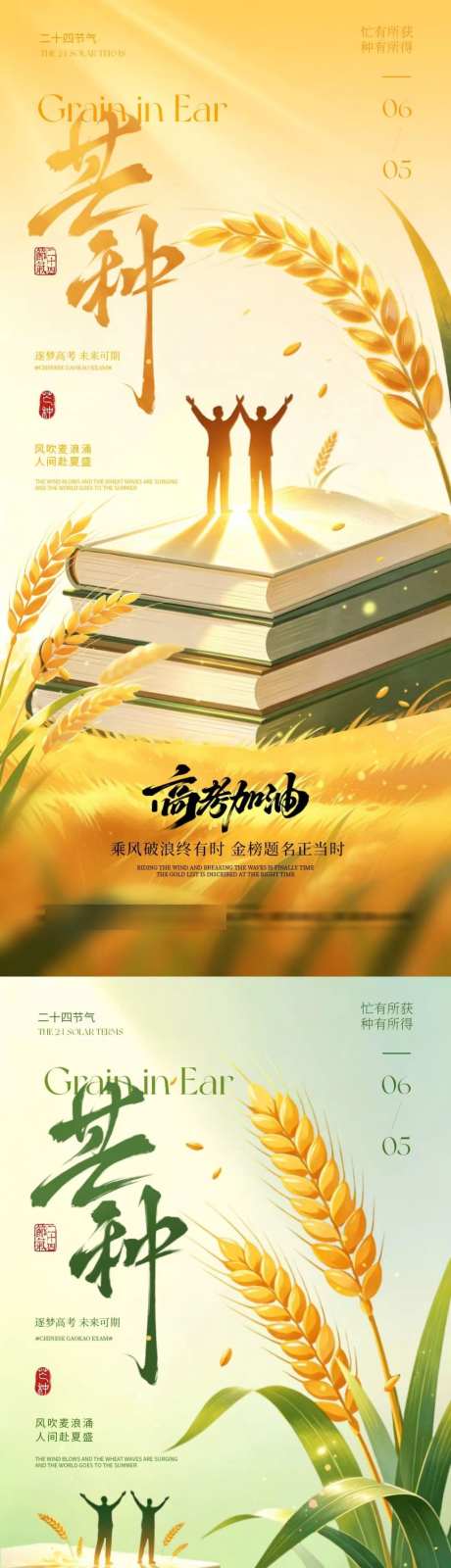 芒种高考书本小麦插画海报